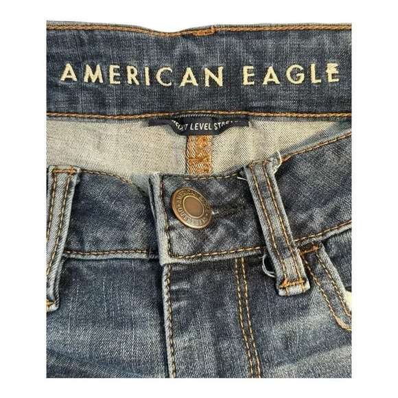American Eagle Women's High Rise Distressed Jeggings Size 2 Blue Dark Wash - Picture 5 of 6
